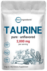Micro Ingredients taurine powder pouch showing pure unflavored formula for easy mixing