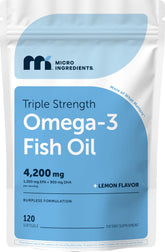 Micro Ingredients triple-strength omega-3 bottle with lemon flavor for daily omega-3 intake.