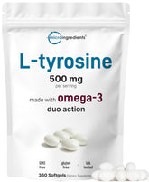 Micro Ingredients L-Tyrosine + Omega softgels bottle supports daily focus and balanced energy.