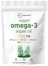 Micro Ingredients vegan omega-3 algae oil bottle, pure plant-based DHA for daily wellness.