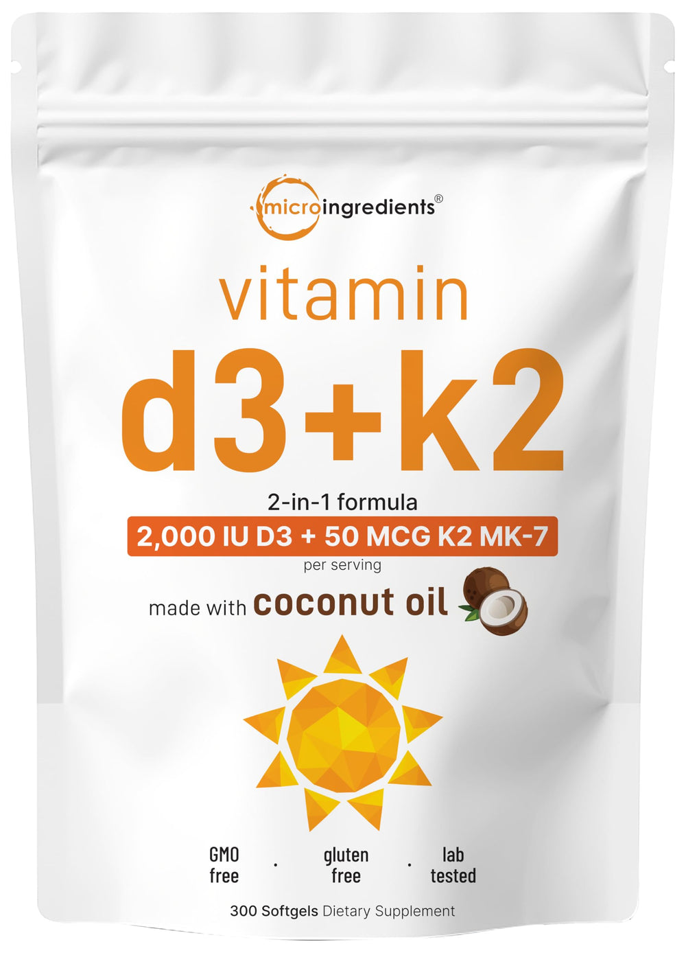 Micro Ingredients Vitamin D3 K2 softgels bottle on shelf for daily support