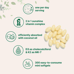 Micro Ingredients D3 K2 softgels beside a glass of water for easy swallowing