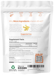 Micro Ingredients Vitamin D3 K2 label close-up—non-GMO formula details.