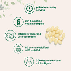 Micro Ingredients D3 + K2 pouch packaging offers a 300-count daily supply.