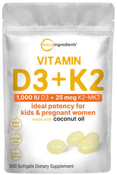 Micro Ingredients Vitamin D3 and K2 bottle highlighting daily wellness use