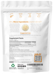 Micro Ingredients D3 + K2 softgels closeup highlighting easy-to-swallow capsules.
