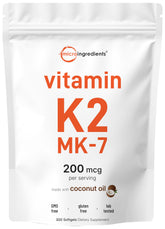 Micro Ingredients Vitamin K2 MK-7 softgels in pouch for easy daily use and absorption.