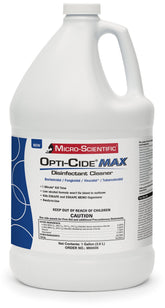 Micro-Scientific Opti-Cide Max bottle front view showing fast broad-spectrum disinfectant.