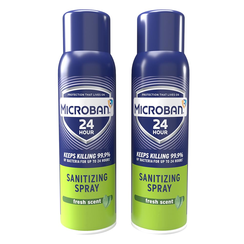Microban sanitizing spray bottle on counter ready for daily disinfection