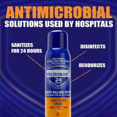 MICROBAN Sanitizing Spray on kitchen and bathroom hard surfaces for easy cleaning