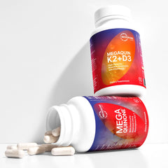 MegaQuin D3 + K2 bottle top ready for your routine.