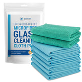 Claro damp green cloth demonstrates grime removal for streak-free windows.
