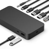 Microsoft Surface Thunderbolt 4 Dock ports close-up with USB-C and USB-A for peripherals.