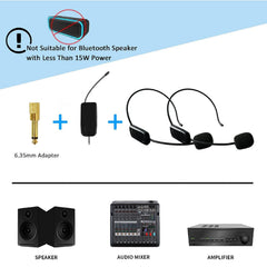 MICVISTA headset with 3.5mm and 6.35mm jacks for easy PA compatibility.