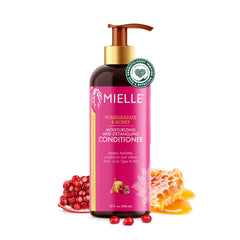 Mielle Organics Pomegranate & Honey detangling conditioner bottle showing deep hydration for curls