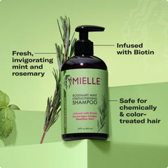 Scalp massage with Rosemary Mint Shampoo suggests a soothing, hydrating cleanse.