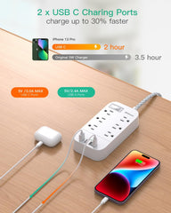 Mifaso power strip shows six outlets and four USB ports ready on a desk