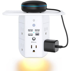 Mifaso wall outlet extender with shelf and night light for bedside organization.
