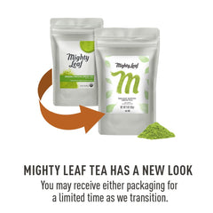 Mighty Leaf Organic Matcha green powder, bright color signals fresh, pure Japanese origin