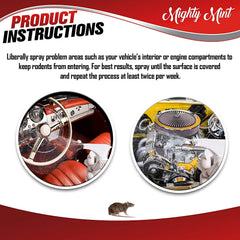 Mighty Mint rodent-repellent spray applied inside vehicle interior protects wiring.