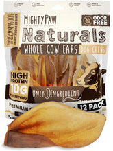 Mighty Paw cow ears for dogs in an open pack, protein-rich chew for dogs.