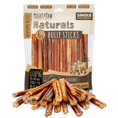 Mighty Paw Naturals bully sticks 6-inch pack—long-lasting, protein-rich chews for dogs.