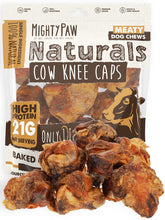 Mighty Paw Naturals cow knee caps close-up, 8-pack, natural chew option for healthy chewing.