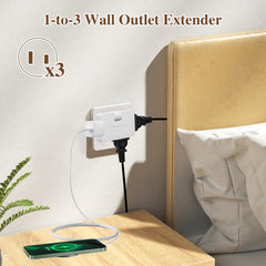 MIKWOAB 180° rotating flat plug adapts angles to fit behind furniture.