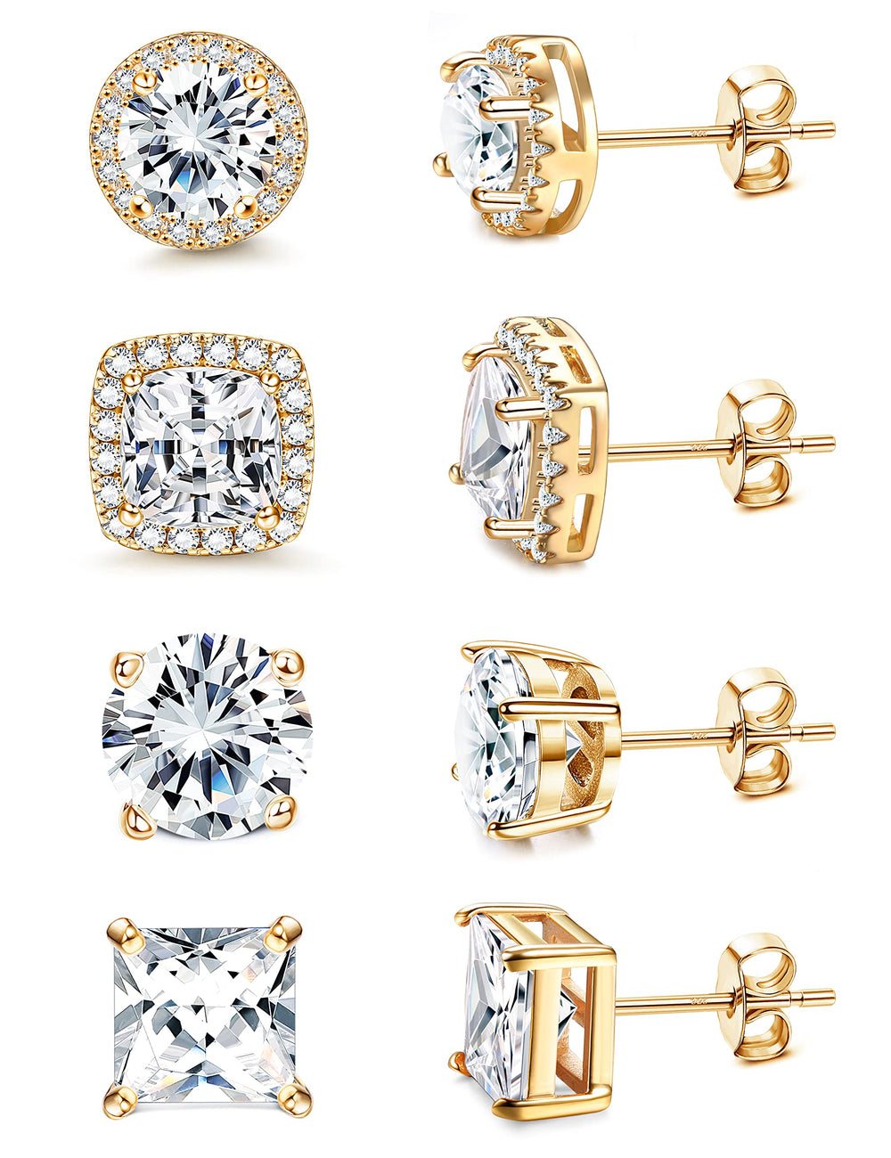 MILACOLATO cubic zirconia stud earrings with 18K yellow gold plating for everyday radiant elegance.