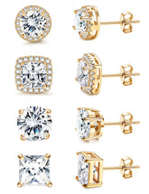 MILACOLATO cubic zirconia stud earrings with 18K yellow gold plating for everyday radiant elegance.