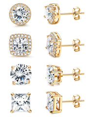 MILACOLATO cubic zirconia stud earrings with 18K yellow gold plating for everyday radiant elegance.