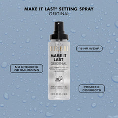 Milani Make It Last application zigzag spray demonstrating long-wear potential.