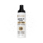 Milani Sunscreen Setting Spray bottle close-up for daily SPF protection