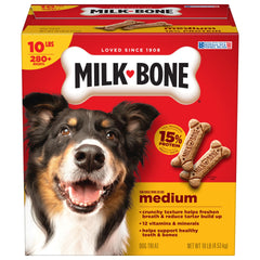 Milk-Bone Original medium dog box with bite-sized biscuits that support dental care.