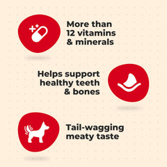 Milk-Bone Original treats image emphasizes 12 vitamins and minerals for daily wellness.