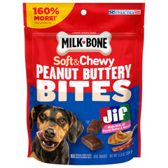 Milk-Bone Peanut Buttery Bites bag front showing bite-sized treats