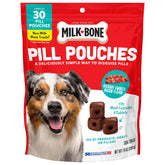 Milk-Bone Pill Pouches bag showing hickory smoked bacon flavor for easy pill disguise.
