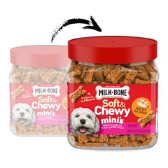 Milk-Bone Soft & Chewy Minis tender-texture closeup highlights easy chewing benefits