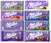 Milka variety-pack eight full-size bars display, ideal for sharing
