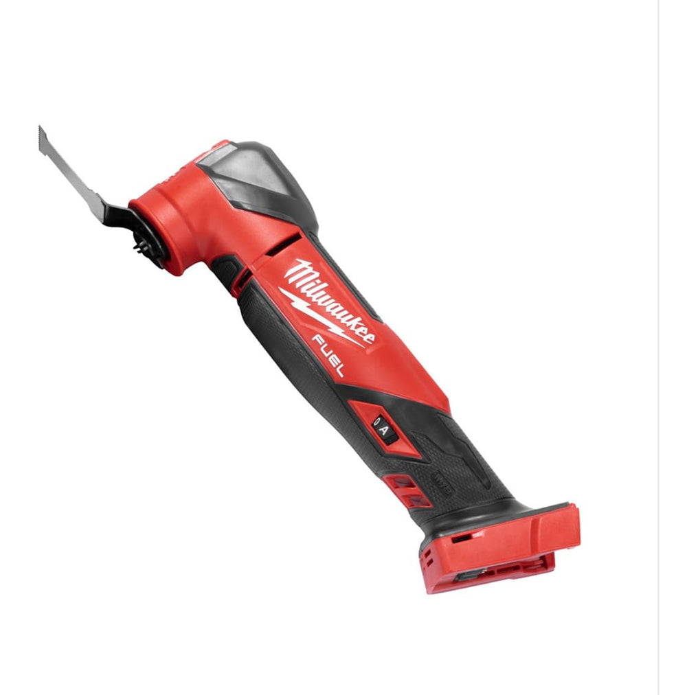 Milwaukee 2836-20 M18 FUEL oscillating tool with LED light for precise cuts.