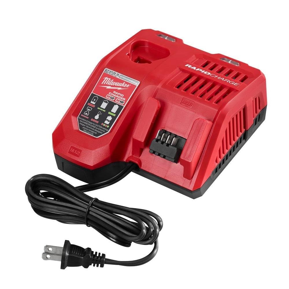 Milwaukee 48-59-1808 rapid charger front view charges M18 and M12 batteries efficiently for faster workflow
