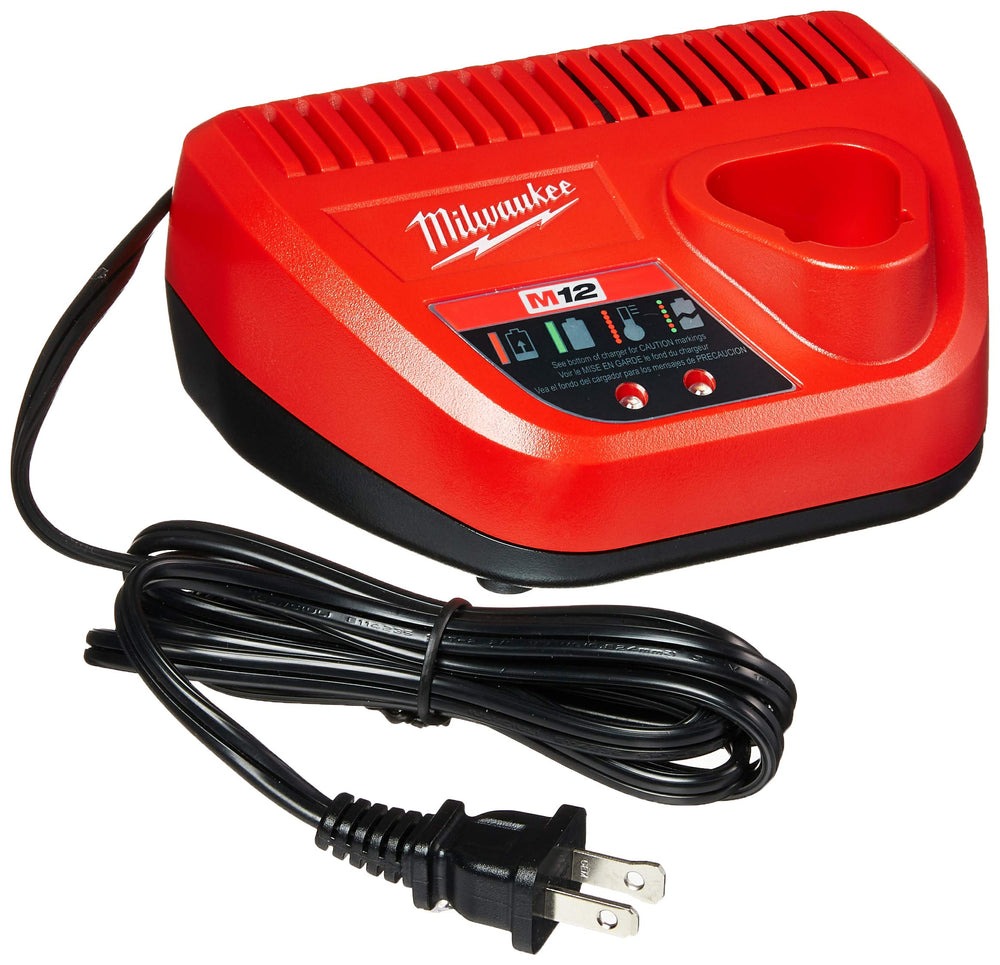 Milwaukee 48-59-2401 battery charger front view with quick 12V charging