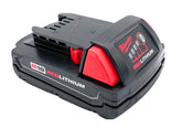 Milwaukee M18 1.5Ah battery – front view, lightweight and fade-free power.