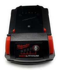 Milwaukee M18 1.5Ah battery – side profile shows compact design for tight spaces.