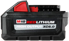 Milwaukee M18 high-output 6Ah battery boxed packaging emphasizes readiness for heavy-duty jobs.