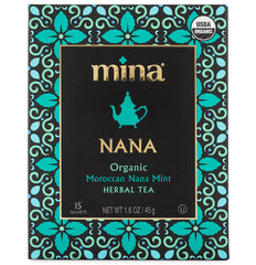Mina Nana organic Moroccan mint tea bag close-up reveals fresh aroma for a refreshing break.