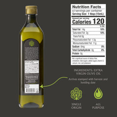 Mina single-origin olive oil label emphasizes traceability from tree to bottle.