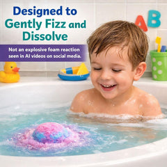 Brightly colored water from Galaxy Bath Bombs by Mineral Me California.