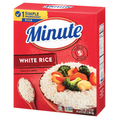 Minute Instant White Rice box front showcases quick dinner potential.