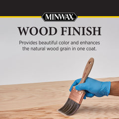 Minwax Wood Finish brush application along grain reveals deep tone.